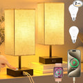 hansang Bedside Lamp, Touch Lamp with 3 Way Dimmable 2700K LED Bulb Touch Control USBA USBC Charging Port Black Base Linen Fabric Shade, Lamps for Bedroom Reading Room, 2 Pack
