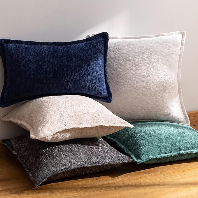 Green Decorative Throw Pillow Covers 24x24 Inch Set of 2 Cozy Soild Chenille Cushion Cases Soft Textured Square Couch Pillows Cover Boho Accent Farmhouse Pillowcases for Sofa Bed