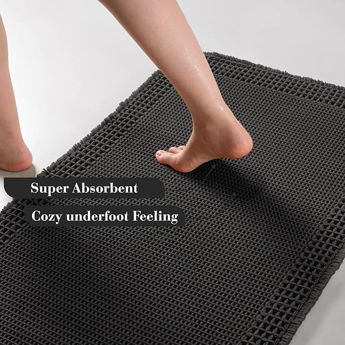 RESARE Waffle Bath Mat for Bathroom, Super Absorbent Bathroom Rugs Non Slip Machine Washable, Ultra Soft Quick Dry Boho Bath Rugs with Tassels for Floor, Upgraded Bordered Design, 17"x24" Black
