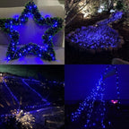 QITONG Blue Solar Fairy Lights, 4 Pack Each 33ft 100 LED String Lights Outdoor Waterproof, 8 Modes Silver Wire Twinkle Mini Lights
