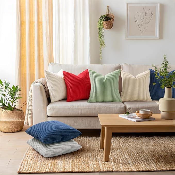 Mecatny Christmas Decorative Corduroy Throw Pillow Covers 22x22 Set of 2 for Sofa Living Room, Soft Neutral Boho Couch Pillow Covers for Home Decor, Red