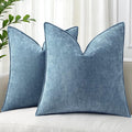 decorUhome Couch Throw Pillow Covers 20x20 Set of 2, Decorative Soft Euro Neutral Chenille Pillow Covers with Elegant Design for Sofa Bed Living Room Home Decor, Blue