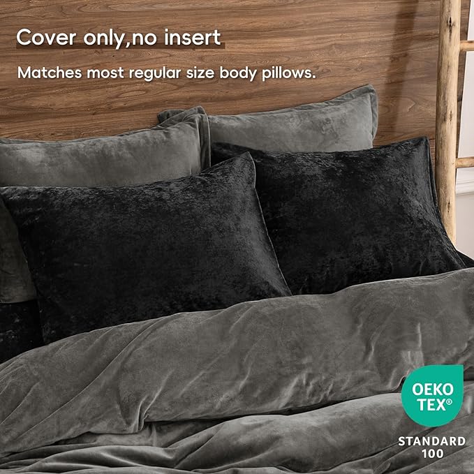 PHF Truly Velvet Pillowcases King Size, No Insert, 2 Pack Ultra Soft Breathable Pillow Shams Covers with Envelope Closure, 20" X 36" Luxury Cozy Warm Fuzzy Flannel Pillow Cases, Black