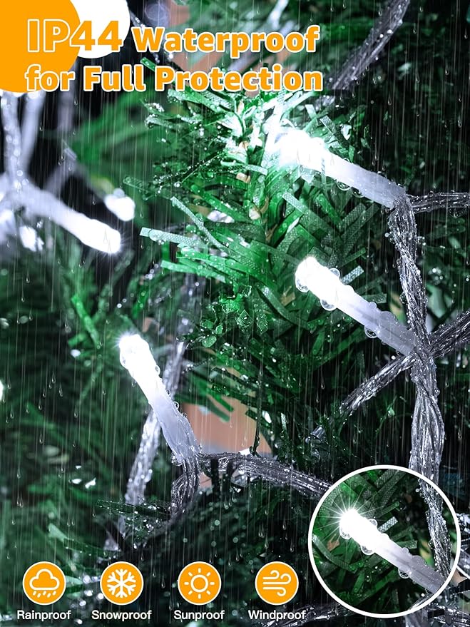 String Lights 1200LED 196FT, Waterproof Outdoor String Lights with Remote and Timer, 8 Modes Dimmable Fairy Lights for Indoor Outdoor Wedding Party Holiday Decorations (Cool White)