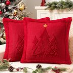 MIULEE Christmas Trees Pillow Covers Set of 2 Decorative Soft Throw Pillows Plush Faux Fur Wool Embroidered Couch Cushion for Holiday Winter Home Decor Chair Sofa Bedroom Living Room,Red 18x18inch