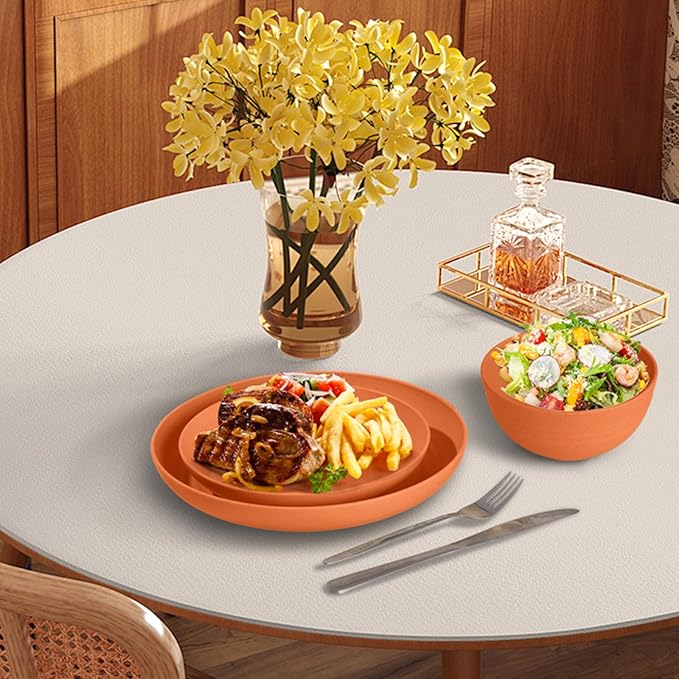 Orange Plastic Dishes Set for 8 includes Dinner Plates,Pasta Bowls,Soup Bowls and Drinking Cups,Unbreakable Orange Plastic Plates Set Microwave Dishwasher Safe For Thanksgiving Dinnerware Sets,32PCS