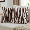 FUTEI Dark Coffee Decorative Throw Pillow Covers 20x20 Inch Set of 2, Soft Tie-Dye Faux Rabbit Fur Striped Texture Cushion Case, Modern Home Decor for Couch Bed Living Room