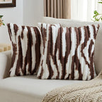 FUTEI Dark Coffee Decorative Throw Pillow Covers 26x26 Inch Set of 2, Soft Tie-Dye Faux Rabbit Fur Striped Texture Euro Pillow Sham, Modern Home Decor for Couch Bed Living Room