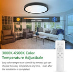 20 Inch Large LED Flush Mount Ceiling Light with Remote,40W,4350LM,3000K-6000K Selectable,Black Round Flat Panel Low Profile Ceiling Light Fixture for Kitchen,Bedroom,Hallway,Bathroom