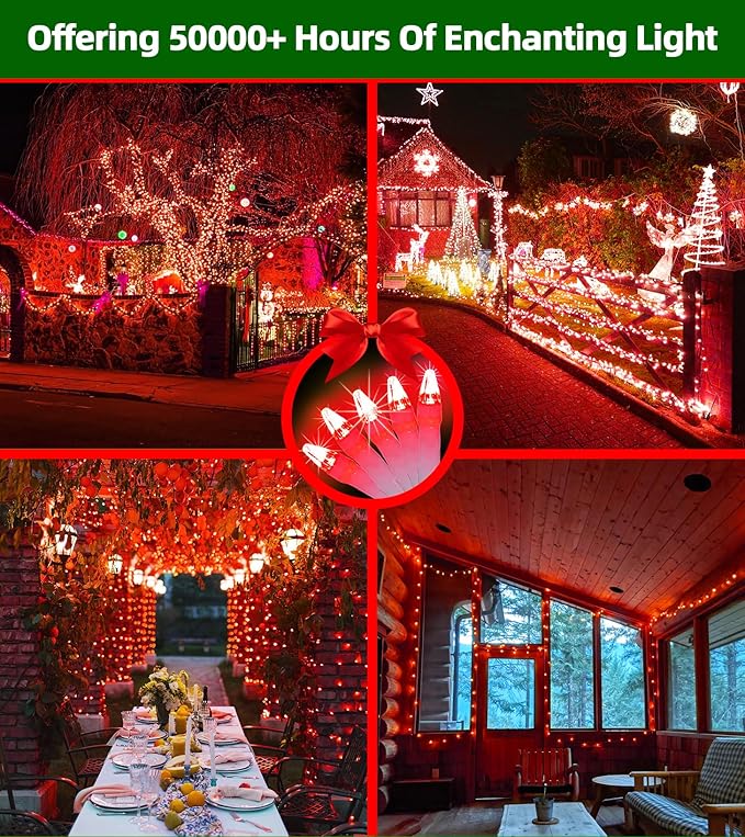 750 LED Chrstmas Lights, 240ft Outdoor Christmas String Lights with 12 Modes, Red LED String Lights with Timer Dimmable Waterproof for Tree Fence Garden Xmas Wedding Party Decor Red