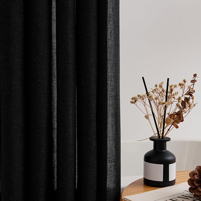 90 Inch Shower Curtain Linen Neutral Extra Long Shower Curtain for Bathroom Bath Drapes Modern Boho Shabby Chic Country Rustic Cloth Drapes Bathroom Decor Black 72x90