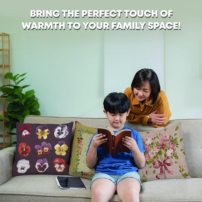 Charlotte Home Furnishings Floral Decorative Throw Pillow Cover 19x19 in, Pansies French Country Couch Pillow Case, Home Decor Cozy Tapestry Cushion Cover, European Cotton Jacquard Woven