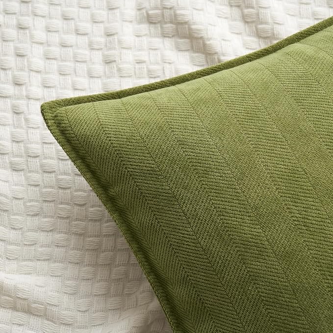 MIULEE Pack of 2 Moss Green Decorative Pillow Covers 24x24 Inch Soft Chenille Luxurious Couch Throw Pillows Farmhouse Cushion Covers Euro Shams with Elegant Design for Sofa Bed Living Room Home Decor