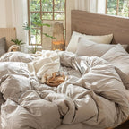 MooMee Wavy Striped Duvet Cover Set 100% Washed Cotton Linen Like Textured Breathable Durable Soft Comfy (Beige, Cal King 104"x98")