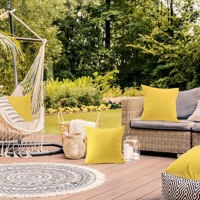Boao 4 Pack Christmas Decorative Outdoor Waterproof Throw Pillow Covers Square Patio Balcony Garden Waterproof Cushion Case PU Coating Pillow Shell for Couch Bed Patio Sofa, 18 x 18 Inch(Yellow)