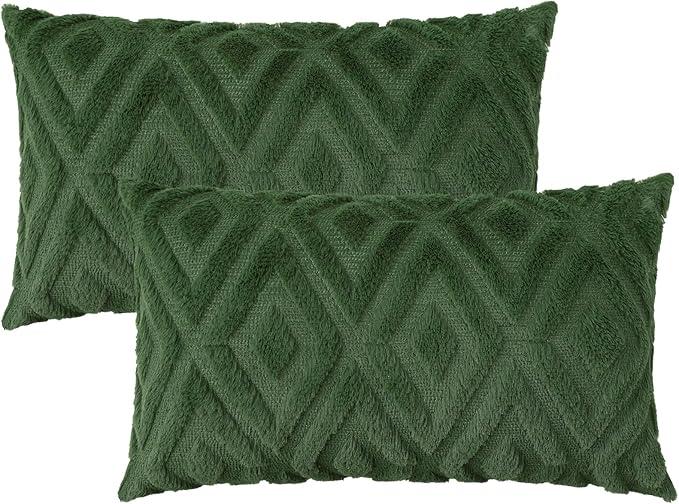 Pallene Christmas Forest Elf Throw Pillow Covers 12x20 Set of 2, Soft Plush Faux Fur Decorative Lumbar Couch Pillow Covers for Sofa Bed Living Room Pillow Cases with 3D Diamond Pattern
