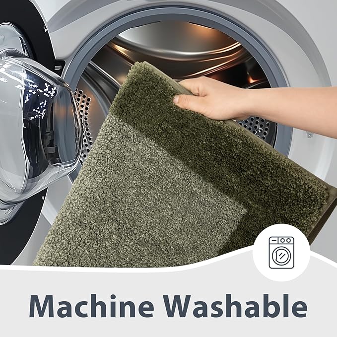 Bathroom Rugs 20" x 30", Non-Slip Extra Soft Absorbent Bath Rugs, Machine Washable Quick Dry Bath Mats for Bathroom Floor, Shower, Bathtub and Sink, Olive Green & Green