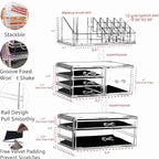 Cq acrylic 3 Pack Clear Makeup Organizer Countertop, Stackable 6 Drawers Skincare Organizer,Cute Skin Care Organizer for Vanity Hair Clip,Jewelry,Beauty Product Desk and Make Up Organizers for Vanity