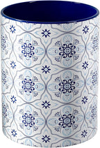 Ceramic Kitchen Utensil Holder for Countertop, Embossed Pattern Crock with Kiln-Fired Finish, Counter Organizer for Cooking Tools , ,Navy Blue