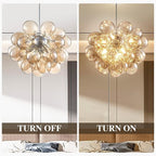 Longree Champagne Bubble Ball Chandelier, Dia 20 inch Blown Glass Cognac Glass Pendant Light Fixture for Bedroom Study Bathroom Foyer Entryway Lamp