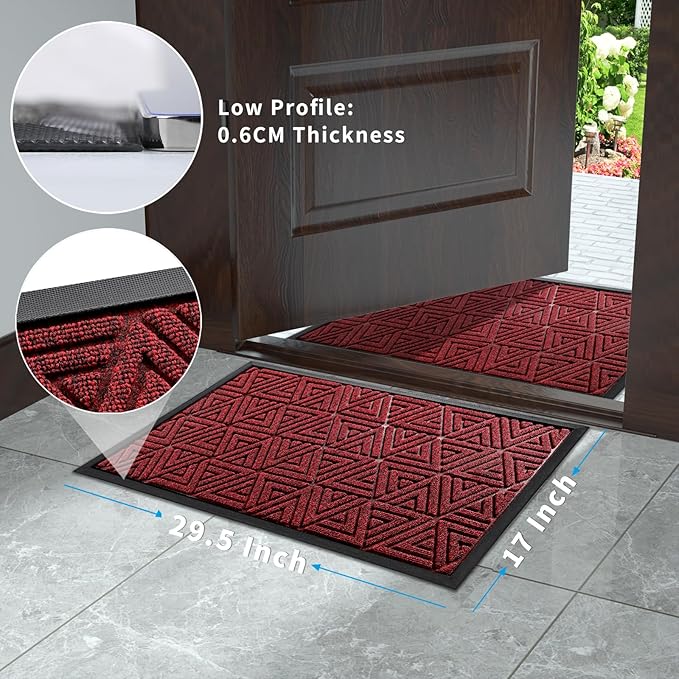 Yimobra Outdoor Mats for Front Door, Stops Mud & Dirt at Entrance, Fits Garage & Patio, All-Weather Waterproof Non Slip Outdoor Indoor Welcome Mat, 29.5x17 Black Red
