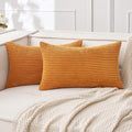 MIULEE Pack of 2 Burnt Orange Pillow Covers 12x20 Inch Soft Boho Striped Corduroy Throw Pillow Covers Set Decorative Square Cushion Cases Pillowcases for Sofa Bedroom Couch