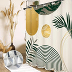 Boho Mid Century Leaf Shower Curtain Set,Arch Sun Design,Minimalistic Leaves Pattern,Waterproof and Luxurious Fabric-12 Hooks(Sage Green-72" x 72")