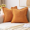 MIULEE Burnt Orange Fall Decorative Throw Pillow Covers for Couch Bed Livingroom 20x20 Inch Set of 2 Boho Accent Throw Pllows Broadside Striped Patchwork Soft Corduroy Pillowcases