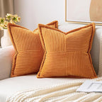 MIULEE Burnt Orange Fall Decorative Throw Pillow Covers for Couch Bed Livingroom 20x20 Inch Set of 2 Boho Accent Throw Pllows Broadside Striped Patchwork Soft Corduroy Pillowcases