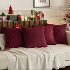 MIULEE Boho Farmhouse Throw Pillow Covers 16x16 Inch Set of 4 Mordern Nordic Cushion Covers Soft Corduroy Christmas Home Decor for Couch Bed Sofa Living Room Burgundy