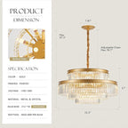 31.5" 18-Light Modern Crystal Chandelier Light Fixture Large 4-Tier Gold Luxury Glam Chandeliers for Dining Room Round Hanging Pendant Lighting for Living Room Kitchen Bedroom Foyer Lobby