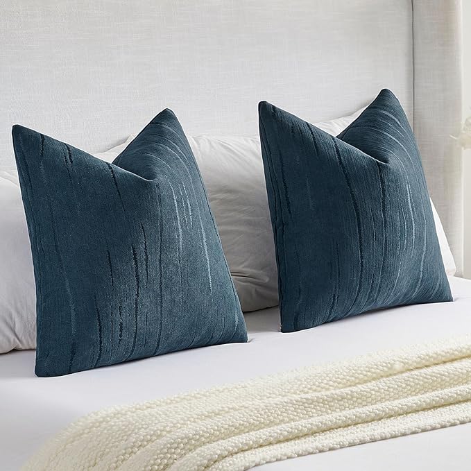 FUTEI Navy Blue Chenille Decorative Throw Pillow Covers 26x26 Inch Set of 2,Soft Embossed Striped Textured Euro Pillow Shams,Modern Home Decor for Couch Bed Living Room
