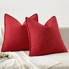 MIULEE Pack of 2 Christmas Red Decorative Pillow Covers 22x22 Inch Soft Chenille Luxurious Couch Throw Pillows Farmhouse Cushion Covers Euro Shams with Elegant Design for Sofa Bedroom Home Decor
