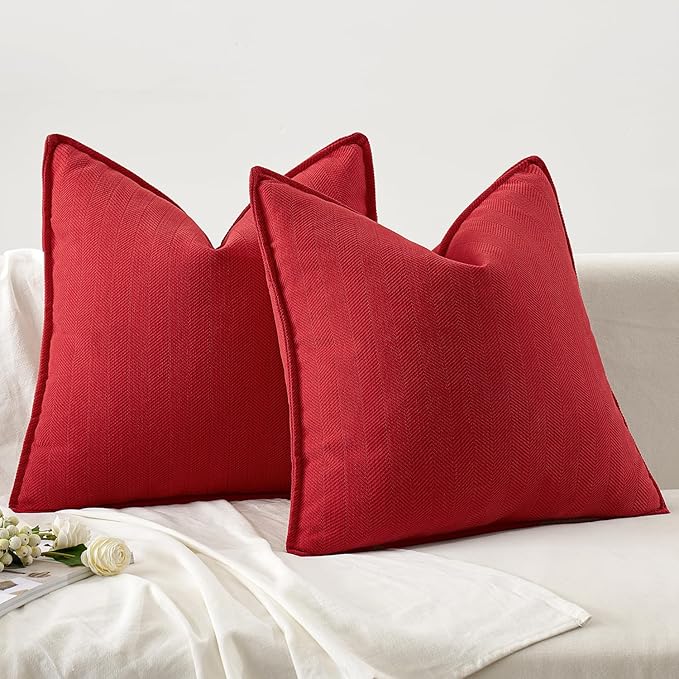 MIULEE Pack of 2 Christmas Red Decorative Pillow Covers 22x22 Inch Soft Chenille Luxurious Couch Throw Pillows Farmhouse Cushion Covers Euro Shams with Elegant Design for Sofa Bedroom Home Decor