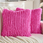 FUTEI Hot Pink Decorative Throw Pillow Covers 24x24 Inch Set of 2,Soft Fluffy Faux Feather Texture European Cushion Cases,Modern Home Luxury Decor for Couch Bed Living Room