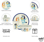 Zak Designs Bluey Kids Dinnerware Set 3 Pieces, Durable and Sustainable Melamine Bamboo Plate, Bowl, and Tumbler are Perfect For Dinner Time With Family (Bluey, Bingo, Bandit, Chilli)