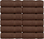 Luxury Hotel & Spa Collection, 100% Turkish Cotton 700 GSM Cloth, for Body wash, Makeup & Facial Cleaning, Baby, face, loofah, Dobby Border Soft washcloths Towel Set 13" X 13", Cocoa, Set of 12