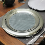 Stainless Steel Round Serving Tray,Metal Decorative Tray,Display Serving Platter for Wine and Glasses,12 Inches