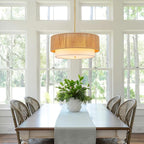 Rattan Farmhouse Chandeliers for Dining Room，Rattan Pendant Light Fixture Boho Light Fixtures with Fabric Shade Chandeliers for Bedroom Dining Room Foyer Kitchen Hallway Farmhouse（Gold）