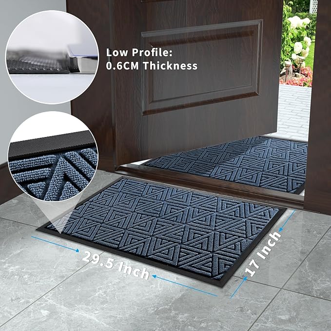 Yimobra Outdoor Mats for Front Door, Stops Mud & Dirt at Entrance, Fits Garage & Patio, All-Weather Waterproof Non Slip Outdoor Indoor Welcome Mat, 29.5x17 Blue