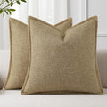 decorUhome Decorative Outdoor Throw Pillow Covers 20x20 Set of 2, Square Linen Farmhouse Euro Pillow Covers with Stitched Edge, Rustic Neutral Pillow Covers for Couch, Sofa, Living Room, Khaki