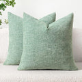 MIULEE Pack of 2 Couch Throw Pillow Covers 16x16 Inch Soft Greyish Green Chenille Pillow Covers for Sofa Living Room Solid Dyed Pillow Cases