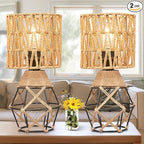 Hamilyeah Boho Table Lamps Set of 2, Industrial Bedside Lamps with Woven Shade, Farmhouse Lamps for Night Stands with On/Off Switch, Modern Simple Desk Lamps for Bedroom, Living Room, Office