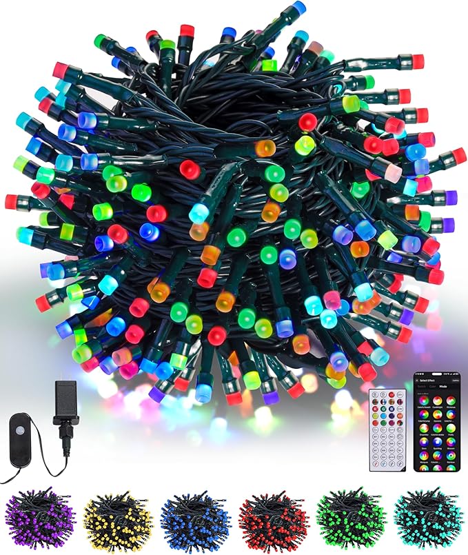 XEWEA Color Changing Christmas String Lights Outdoor, 200 LED 66 Ft Smart RGB Christmas Lights with Remote & App Controlled, Plug in Indoor Outdoor Halloween Xmas Wedding Party