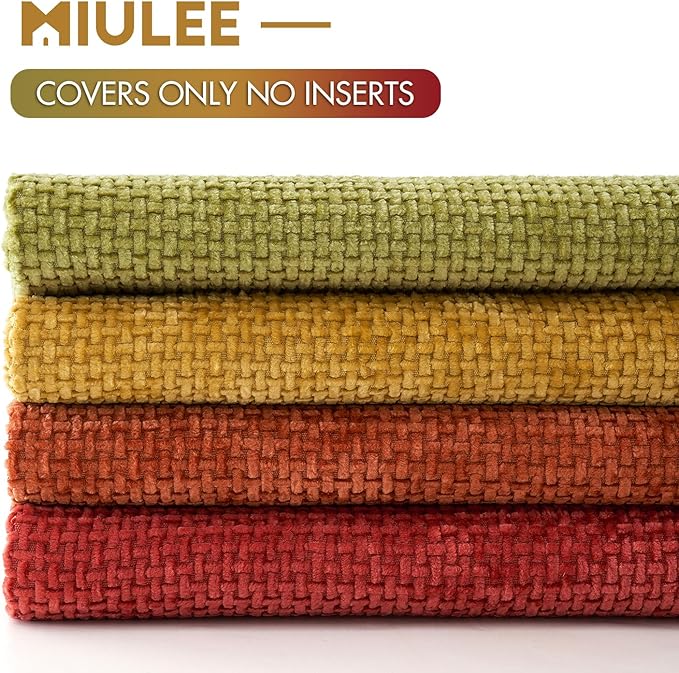 MIULEE Pack of 4 Fall Burnt Orange Couch Throw Pillow Covers 16x16 Inch Yellow Green Soft Decorative Chenille Pillows Farmhouse Accent Cushions for Boho Home Decor Spring Sofa Bedroom Living Room