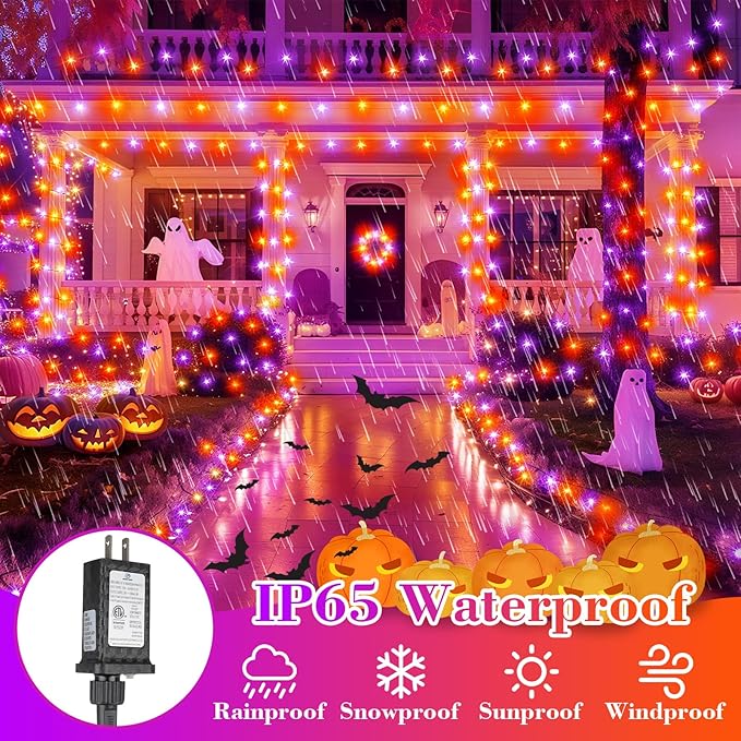 Extra Long 132FT Halloween Mini Lights, 400 LED Black Wire Fairy Starry String Lights Plug in, Timer & Memory & 8 Modes, for Indoor Outdoor Xmas Tree Wedding Party Decoration,Purple
