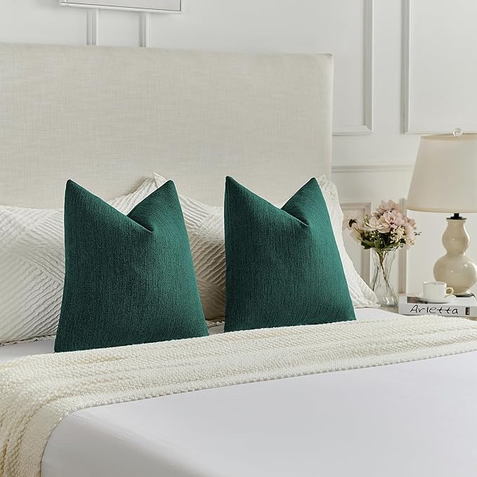 FUTEI Teal Chenille Decorative Throw Pillow Covers 26x26 Inch Set of 2,Soft Cozy Faux Linen Textured Euro Pillow Shams,Farmhouse Home Decor for Couch Living Room