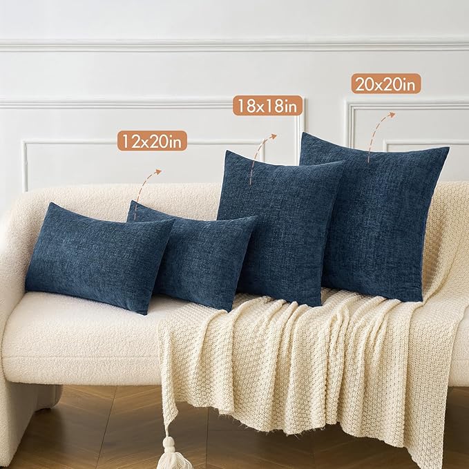 MIULEE Pack of 2 Blue Throw Pillow Covers 16x16 Inch Soft Chenille Pillow Covers for Sofa Living Room Couch Solid Dyed Cases