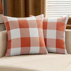 MIULEE Fall Throw Pillow Covers Pack of 2 Decorative Classic Farmhouse Buffalo Check Plaids Polyester Linen Soft Cushion Case for Couch Sofa Bedroom Outdoor 18 x 18 Inch, Burnt Orange
