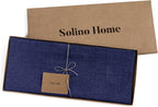 Solino Home Linen Chambray Navy Table Runner 132 Inches Long - Athena, 100% Pure Linen Dining Table Runner 14 x 132 Inch for Fall, Autumn, Thanksgiving, Christmas